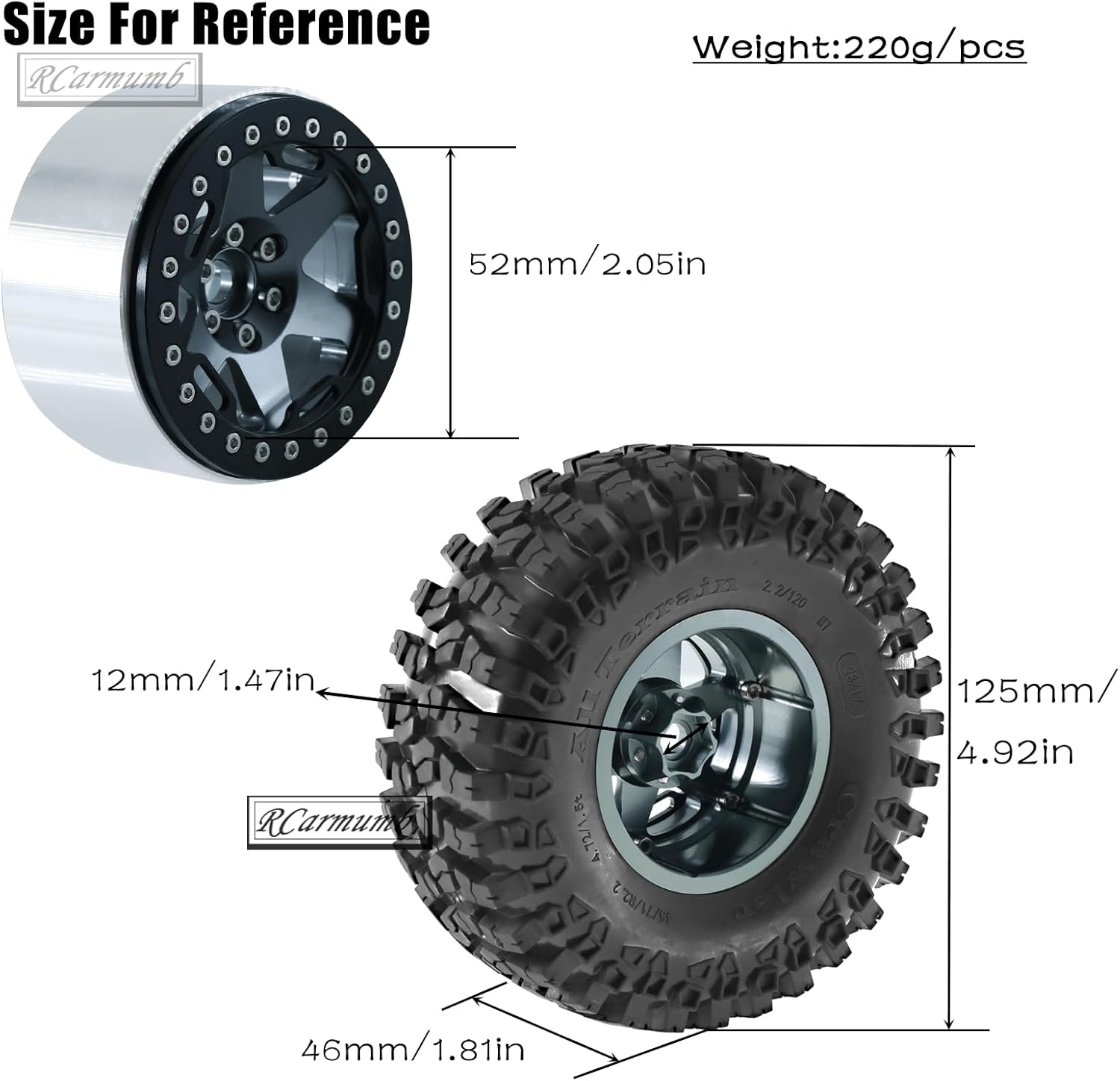 2.2 Inch Beadlock Wheel Rim & Wheel Tires for SCX10 Capra/AMG 6x6/TRX4/Red cat Gen8 Red cat Everest Gen7 Pro RC Scale Crawler Truck,Tires Tyres w/Aluminium Wheel Rim,Titanium