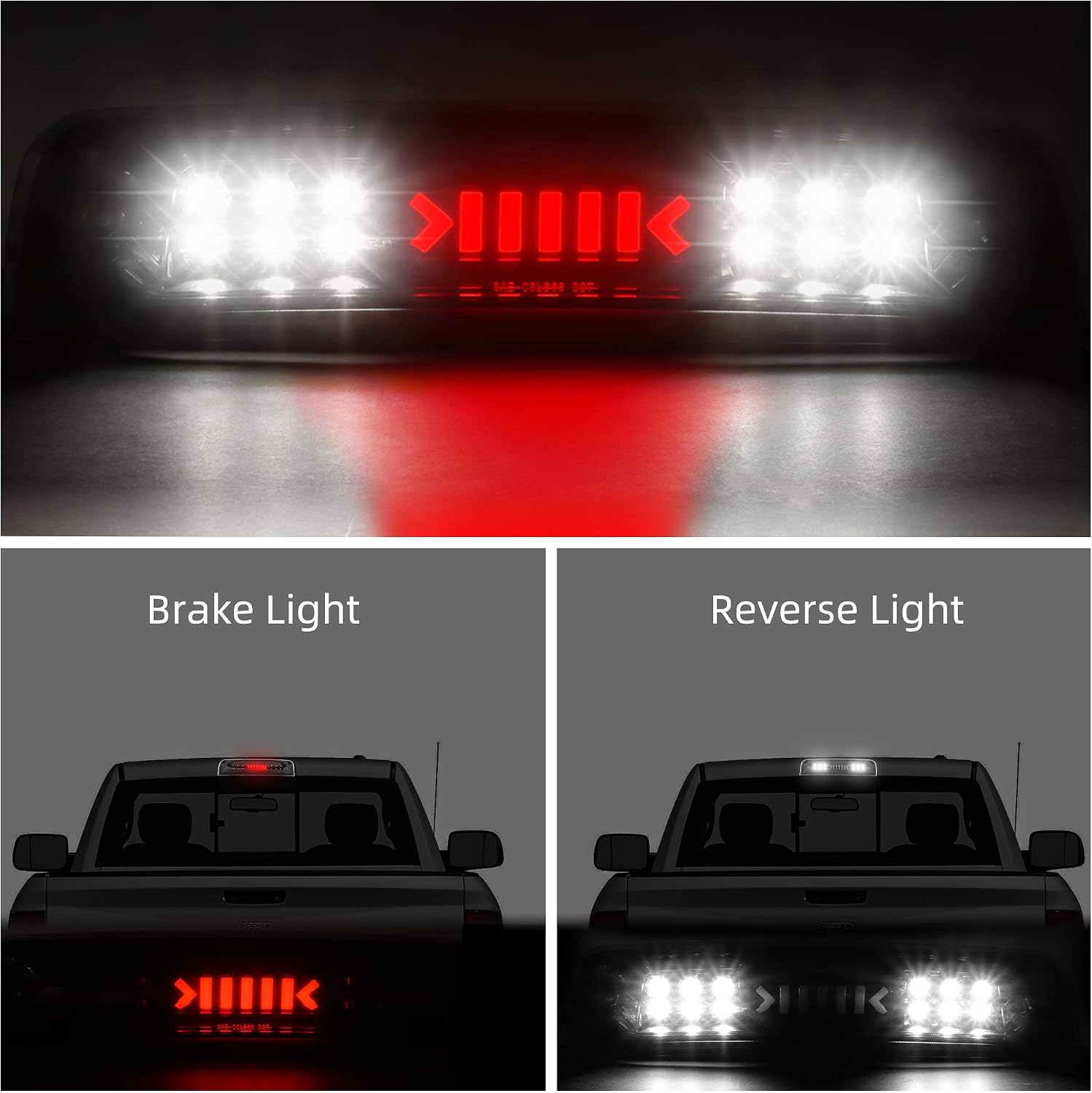KRSCT High Mount 3rd Third Brake Light Rear Cargo Lamp for 2009-2018 Dodge Ram 1500/2020 2021 Ram Classic 1500/2010-2018 Dodge Ram 2500 3500 3D Third Tail Cargo Stop Light(Smoke Third Brake Light)