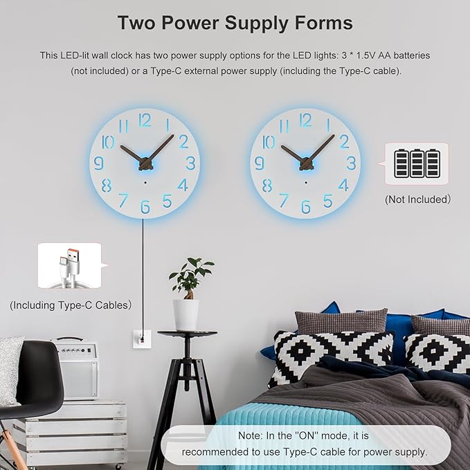 Reloj de Pared LED JoFomp 10 Pulgadas Analógico Blanco miniatura 5
