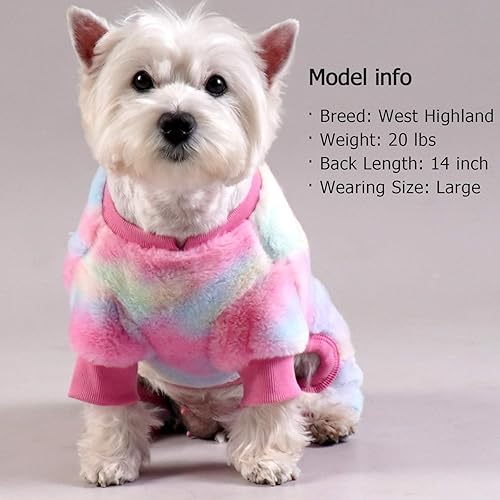 Miniatura 5 de KYEESE Abrigos para perros, pijamas de teñido anudado arcoíris para perros pequeños y medianos, mameluco para perro, suéter para mascotas, ropa de