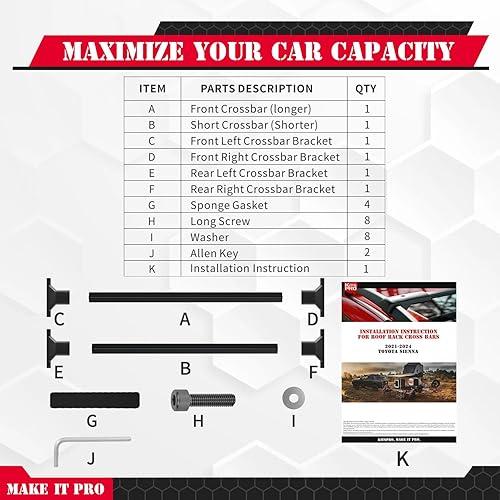 Vista 66 de KitsPro Barras transversales para portaequipajes de techo de 260 libras para Jeep Grand Cherokee 2011-2021