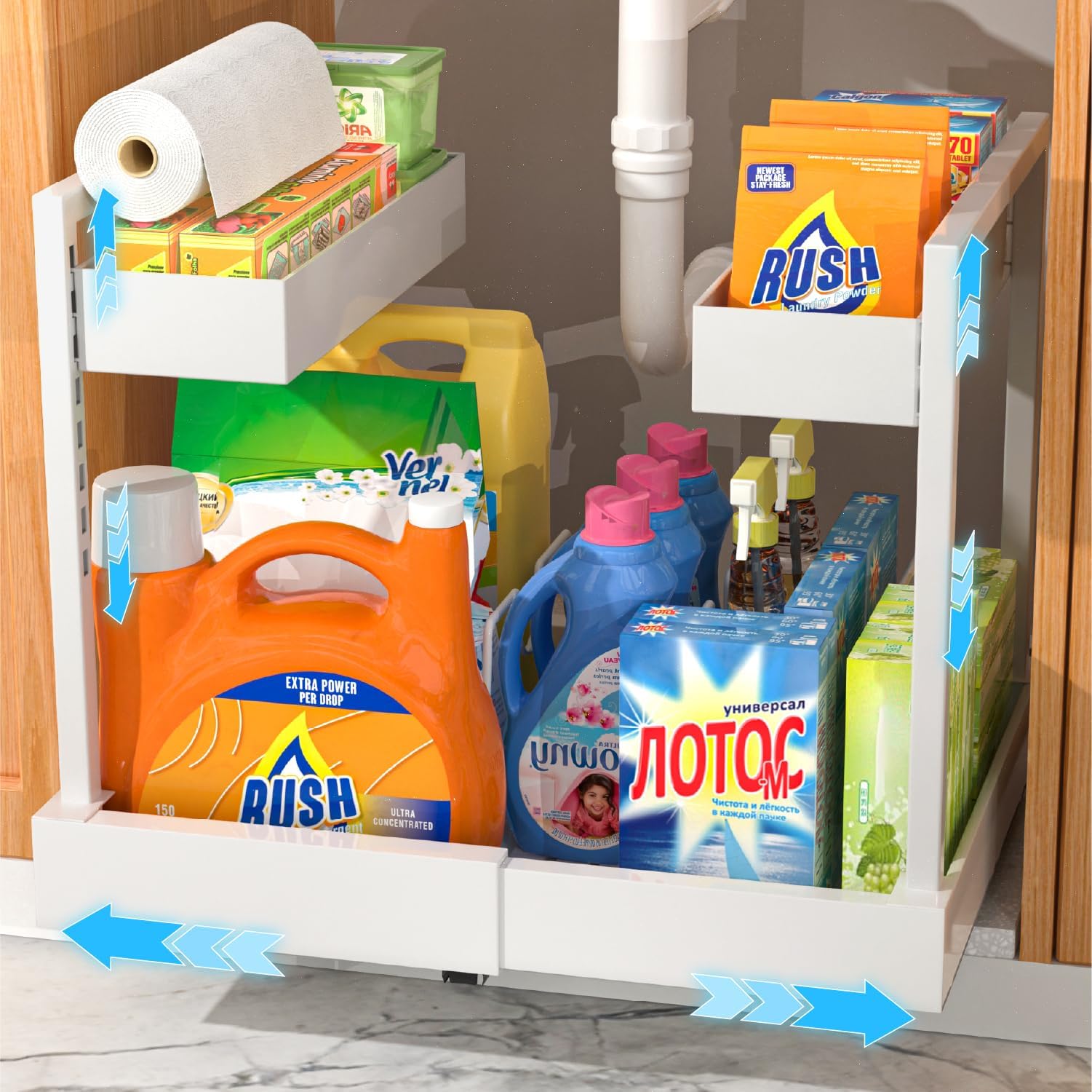 iHomara Erweiterbar ausziehbare Metall Spülenschrank Organizer, Unter Waschbecken Regal Organizer, ausziehbare Schublade für Küche, Bad, Büro, Geschirrsraum