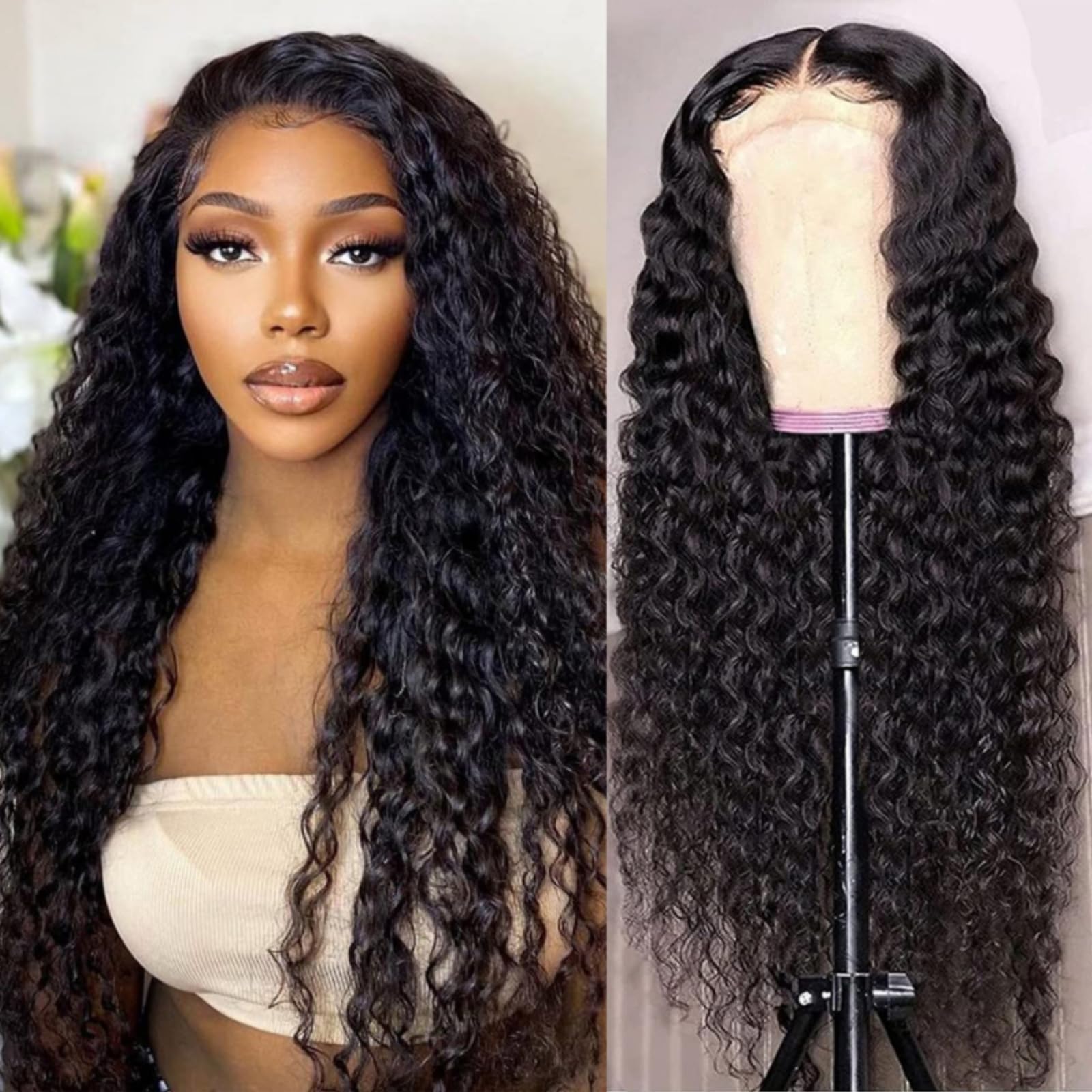Amazon.com : Jasperel Deep Wave Lace Front Wigs Human Hair 