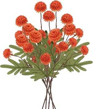 8 Pcs Faux Kiku Flower, Chrysanthemum Flowers Artificial Ball Flowers Bouquet, 20 Inch Long Stem Chrysanth Mini Fake Flower for Home Wedding Party Decorations D