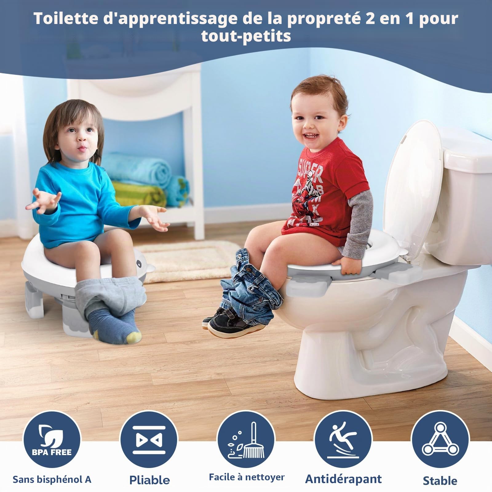 Pot Pliable Enfant Voyage, RéDucteur Toilette, Toilette Portable Enfant Pieds Antidérapants, Pot Bebe Portable Pliable Avec 40 Sacs Ametables, Sac De Rangement