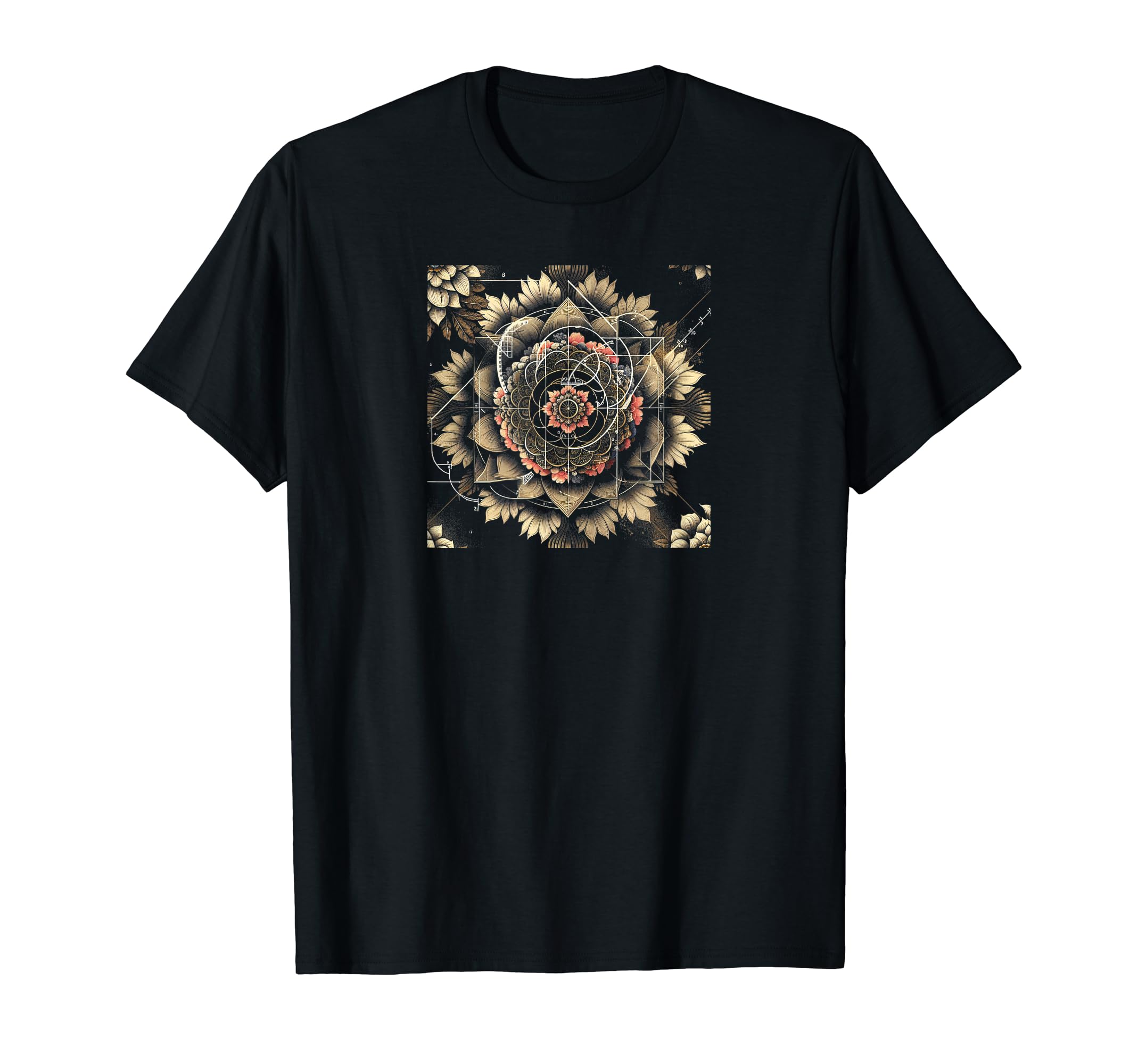 Nature Math ArtGolden Ratio Floral Mandala T-Shirt