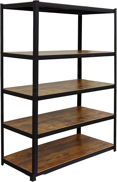 Relaxdays Estantería de Carga Pesada 500 kg, 5 Niveles, Acabado Madera, Acero/MDF, Negro/marrón 200x120x60 cm