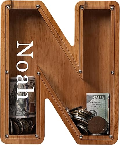 Vista 141 de Alcancía para niños y niñas, alcancía de madera con letra grande del alfabeto con inicial C, banco de monedas, regalos divertidos para cumpleaños