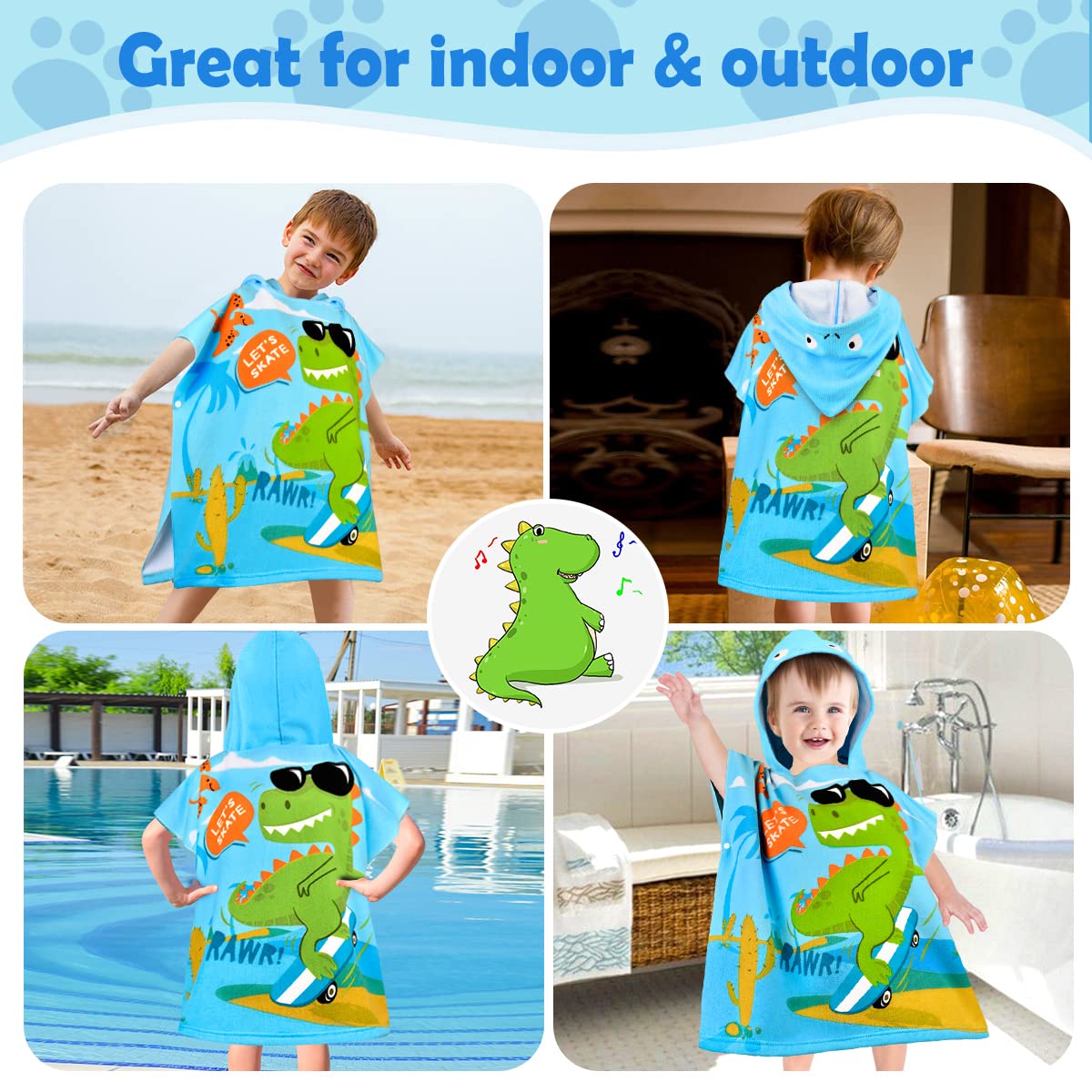 Asciugamano Poncho Mare Bambino Telo Mare con Cappuccio Super Assorbente Asciugatura Rapida Accappatoio a Poncho per Bambini 2-6 anni