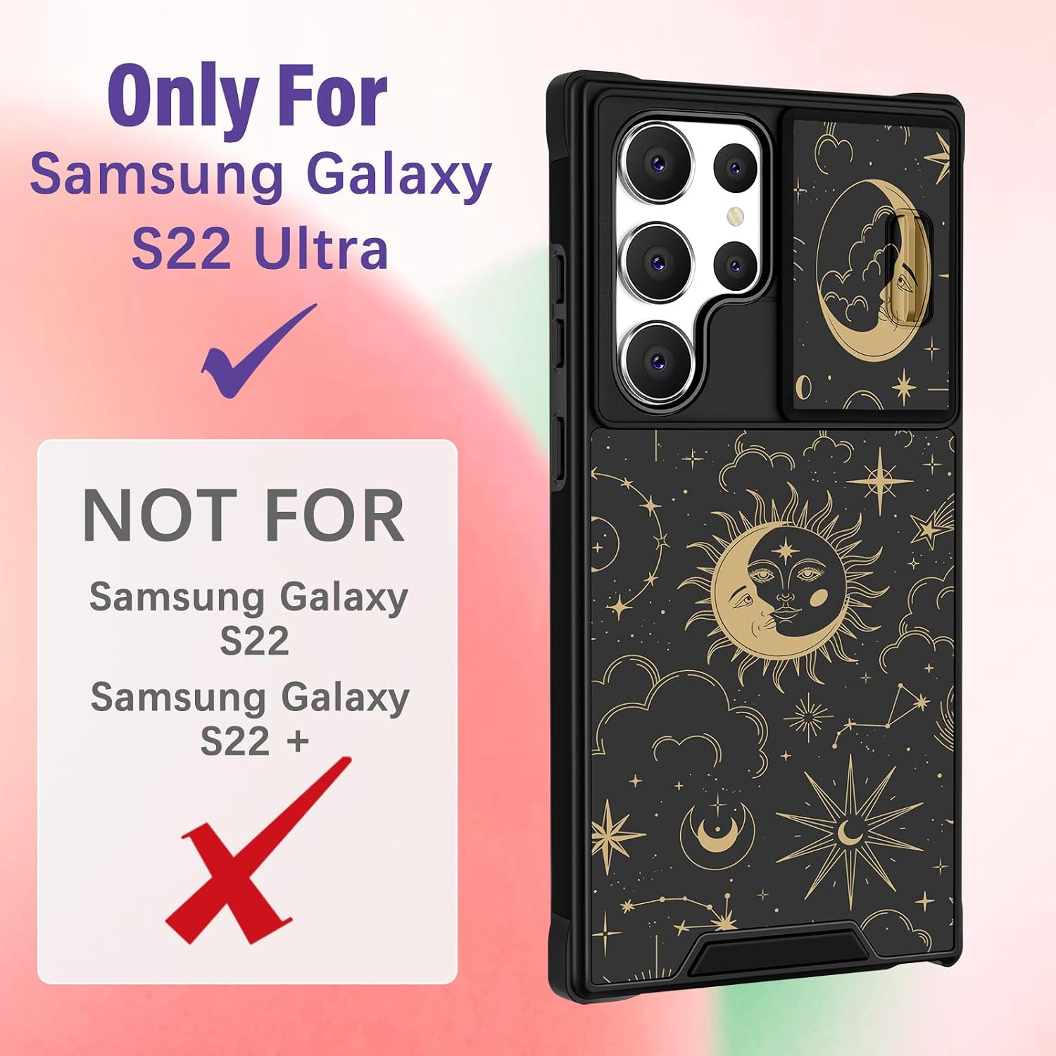 Funermei for Samsung Galaxy S22 Ultra Case with Ring Stand, Sun Moon image 2