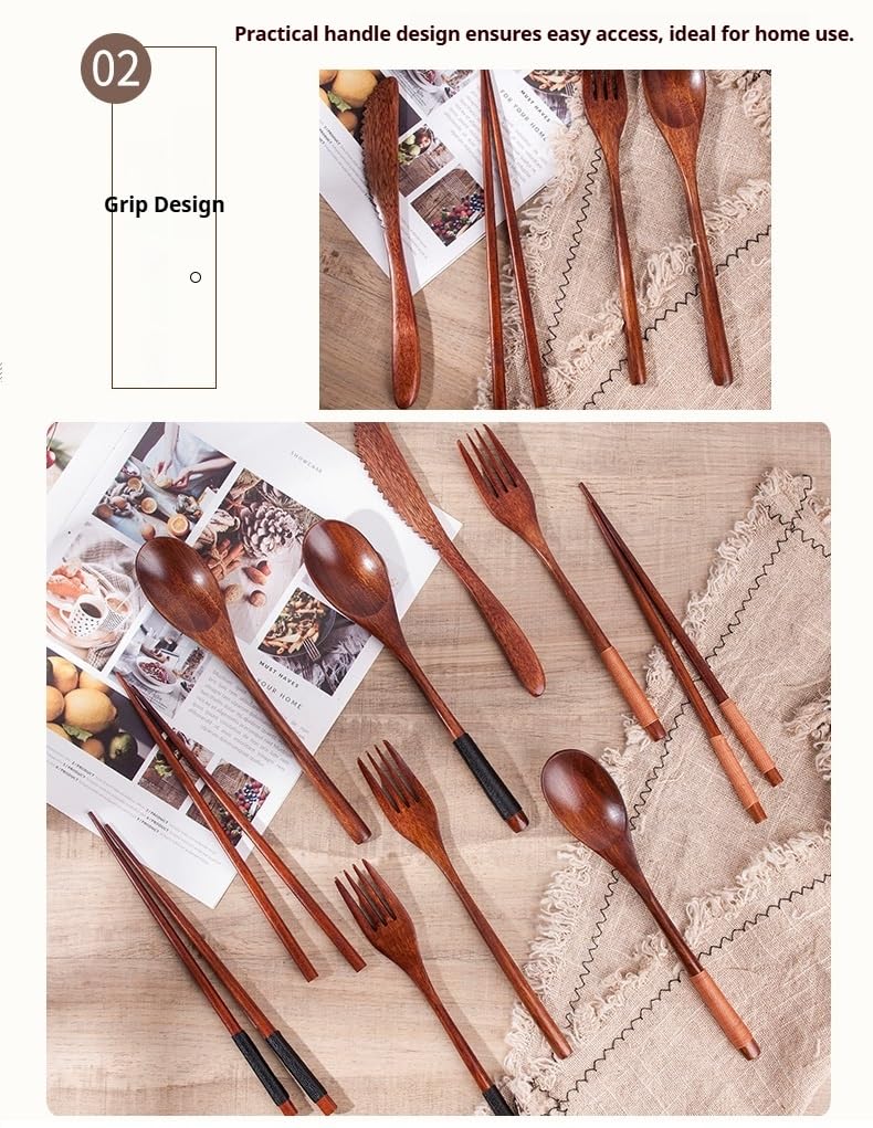 Cucchiai E Forchette Di Legno Set Portatile Di Bacchette Posate Forchetta E Cucchiaio In Legno Di Noce Con Custodia A Righe Per Set Da Tavola Riutilizzabili 4 Set