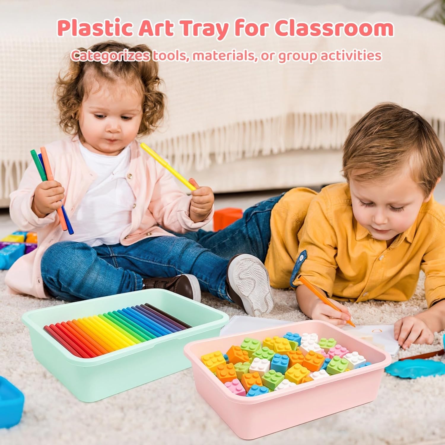 24 PCS Plastic Art Trays - 4 Colors Stackable Craft Storage Bins for Classroom, Deep Activity Sand Trays, Painting Beads Organizer for DIY, Office, 7.9 x 5.7 x 2.1 in - Image 3