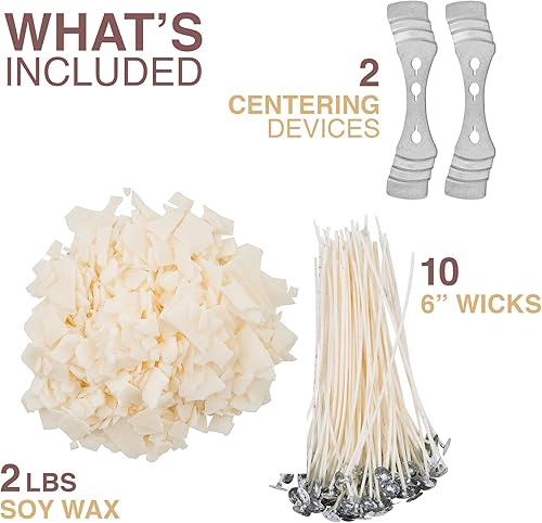 Miniatura 6 de Oraganix Kit de fabricación de velas de cera de soja natural y suministros para hacer velas, 2 libras de cera de soja premium, 10 mechas de vela