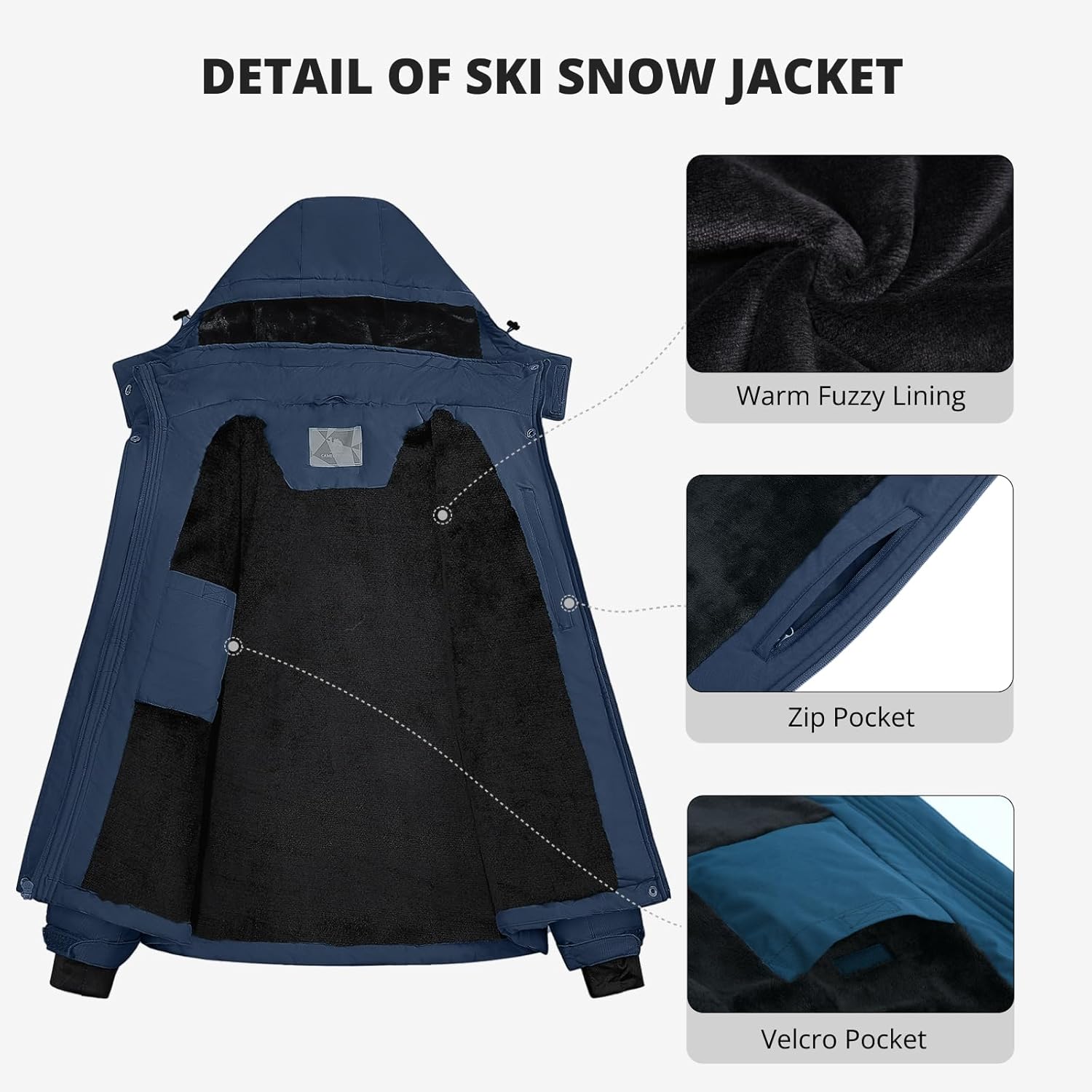 CAMEL CROWN Women's Ski Jacket Waterproof Warm Winter Snow Coat Hooded Mountain Outdoor Windbreaker Windproof Jacket - Image 6