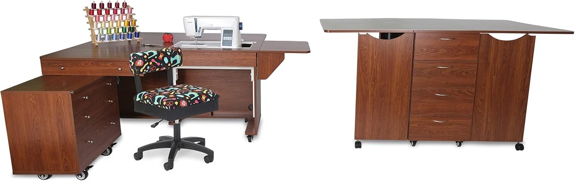 Arrow Sewing Teak Kookaburra with Kangaroo & Joey, Mat and Notions Hydraulic Chair