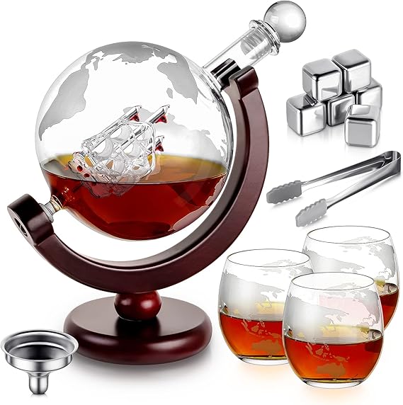 Decanter Whisky Con Bicchieri - Set Regalo Uomo Compleanno Con Pietre Di Raffreddamento - Foto 9