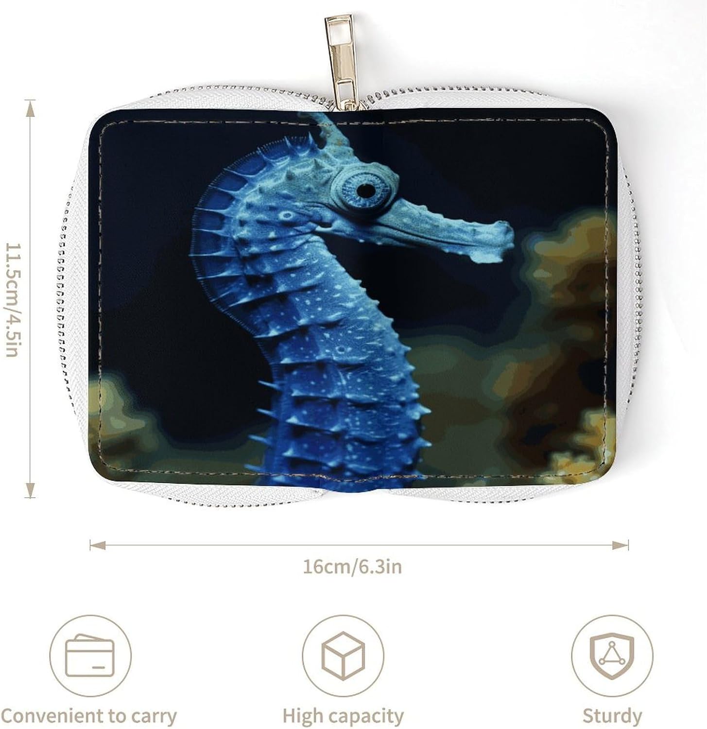 Blue Seahorse Card Holder RFID Blocking,Credit Card Wallet for Women And Men,Card Case Organizer Bag with Zipper