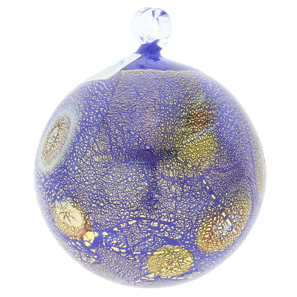 Glass Of Venice Murano Glass Medium Millefiori Christmas Ornament - Blue Gold