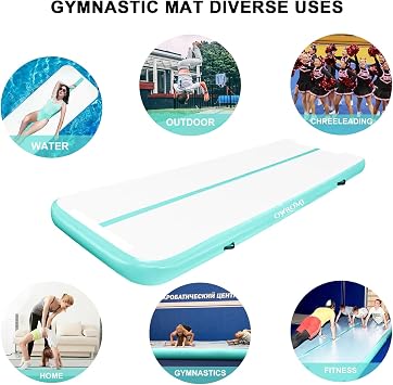 Inflatable Tumble Track Gymnastic Mat 6.6ft 10ft 13ft 16ft 4/8 Inch Thickness Mats with Air Pump for GYM/Yoga/Dance/Water Fun