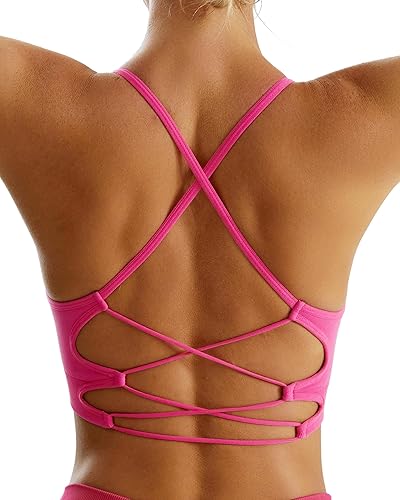 RUNNING GIRL Sports Bras for Women,Sexy Crisscross Back Seamless Padded Sports Bra Medium Support with Removable Pads - Large - Hot Pink