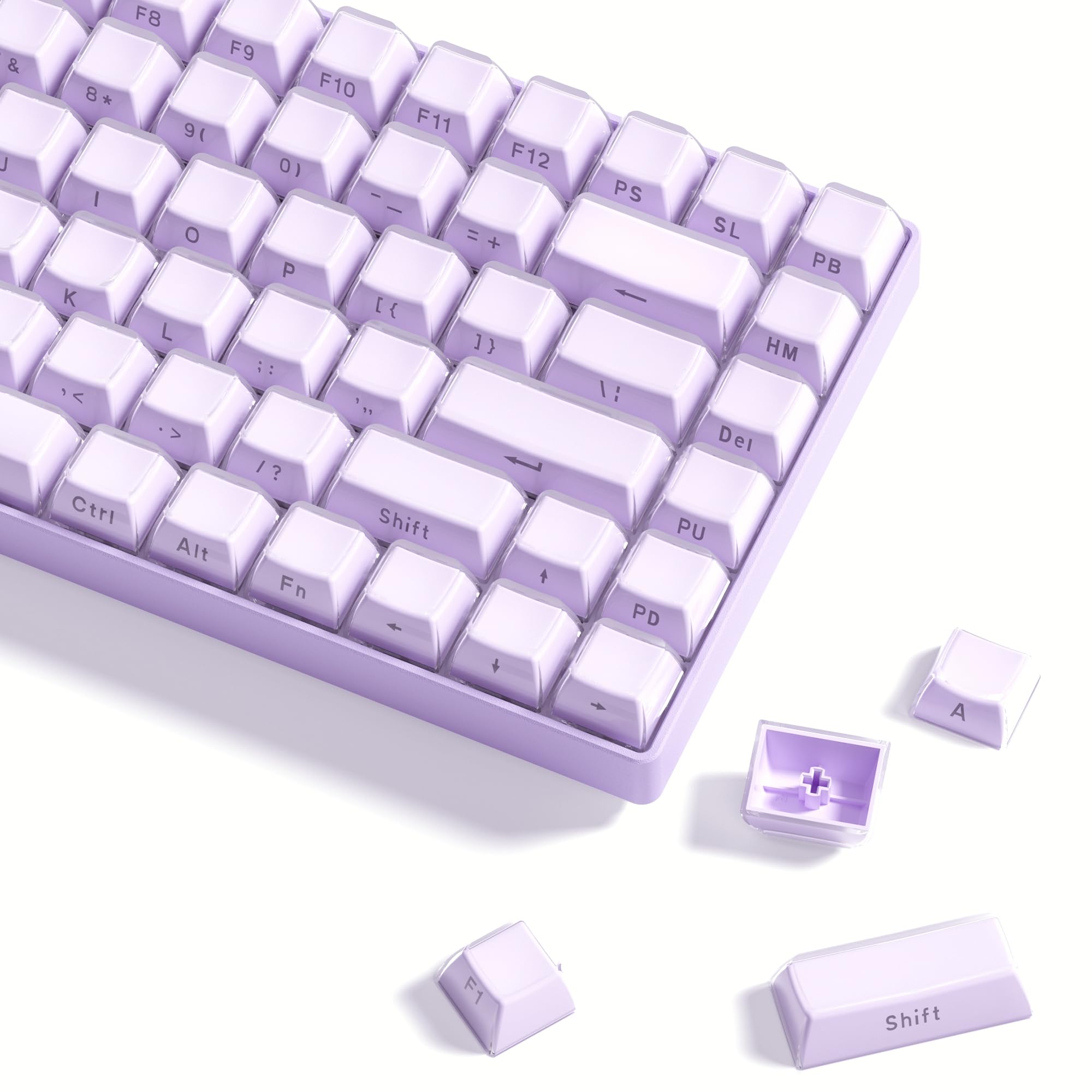WomierKeycaps - Crystal Jelly Keycaps 60 65 75 100 Percent, Side Printed Custom Keyboard Key Cap 113 Keys, OEM Profile Cute for Cherry Gateron MX Mechanical, Purple
