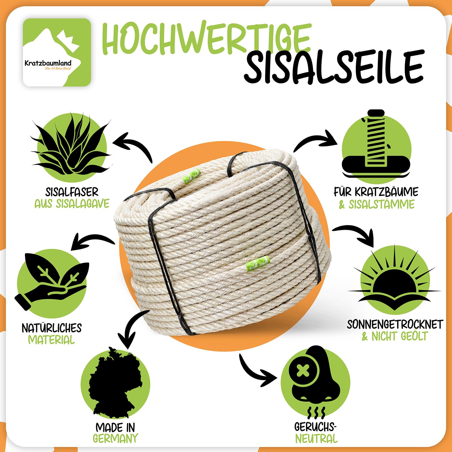 Kratzbaumland Premium-Sisalseil 12 mm, Natur-Sisalseil für Kratzbäume (versch. Längen) (100 Meter)