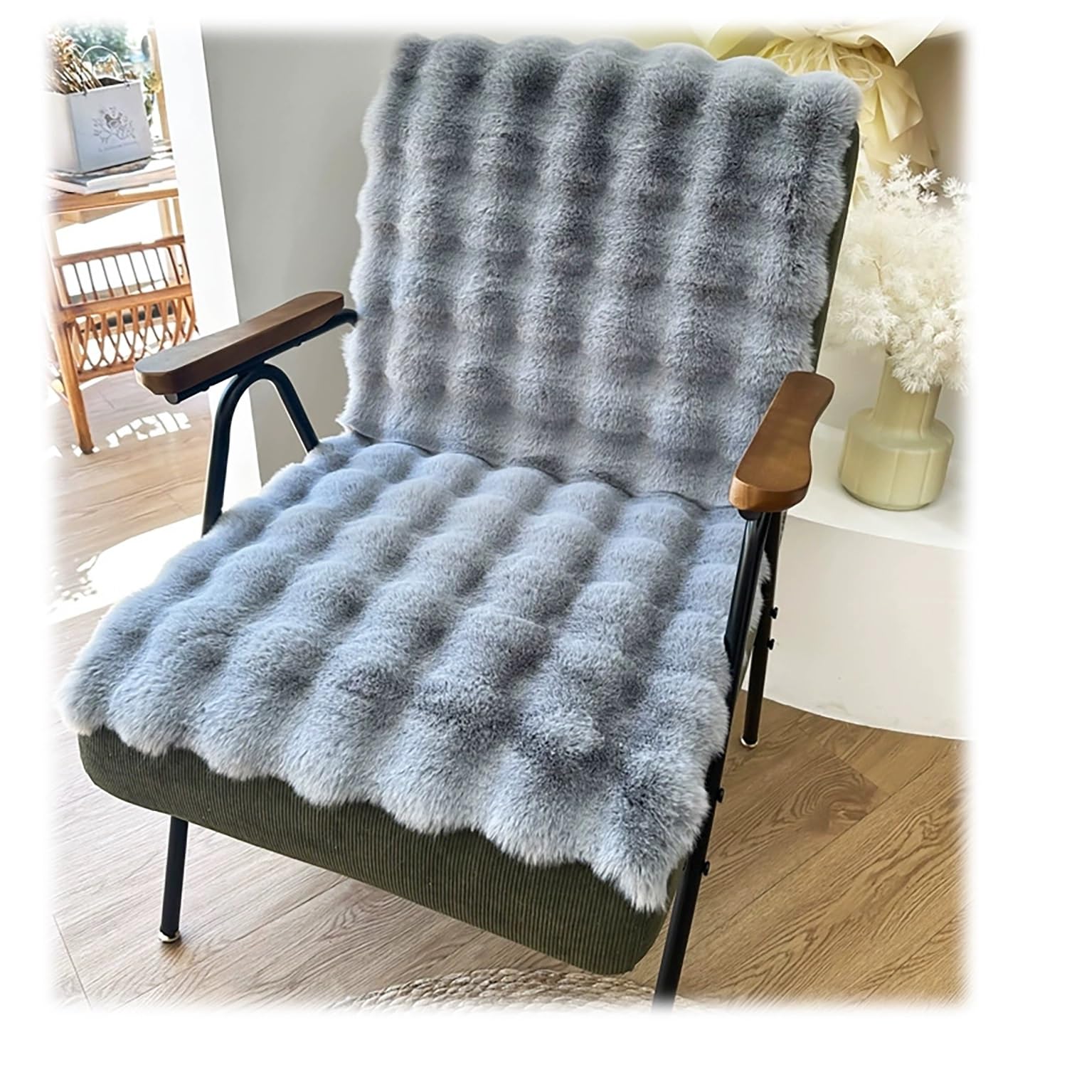 MCNDSI Faux Rabbit Fur Rocking Chair Cushions Recliner Seat Cushions Soft Plush Lounge Chair Slipcovers Non-Slip Office Chair Pads Furniture Protector(#3,60x120cm/24x47in) — image 1