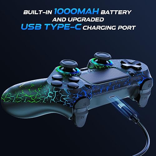 Miniatura 6 de Fanyooge Light-up Controller for PS4,2 Pack Crack Design Remote Control for Ps4 with RGB Light,Hall Effect Joystick,1000mAh Battery,Vibration,6-Axis