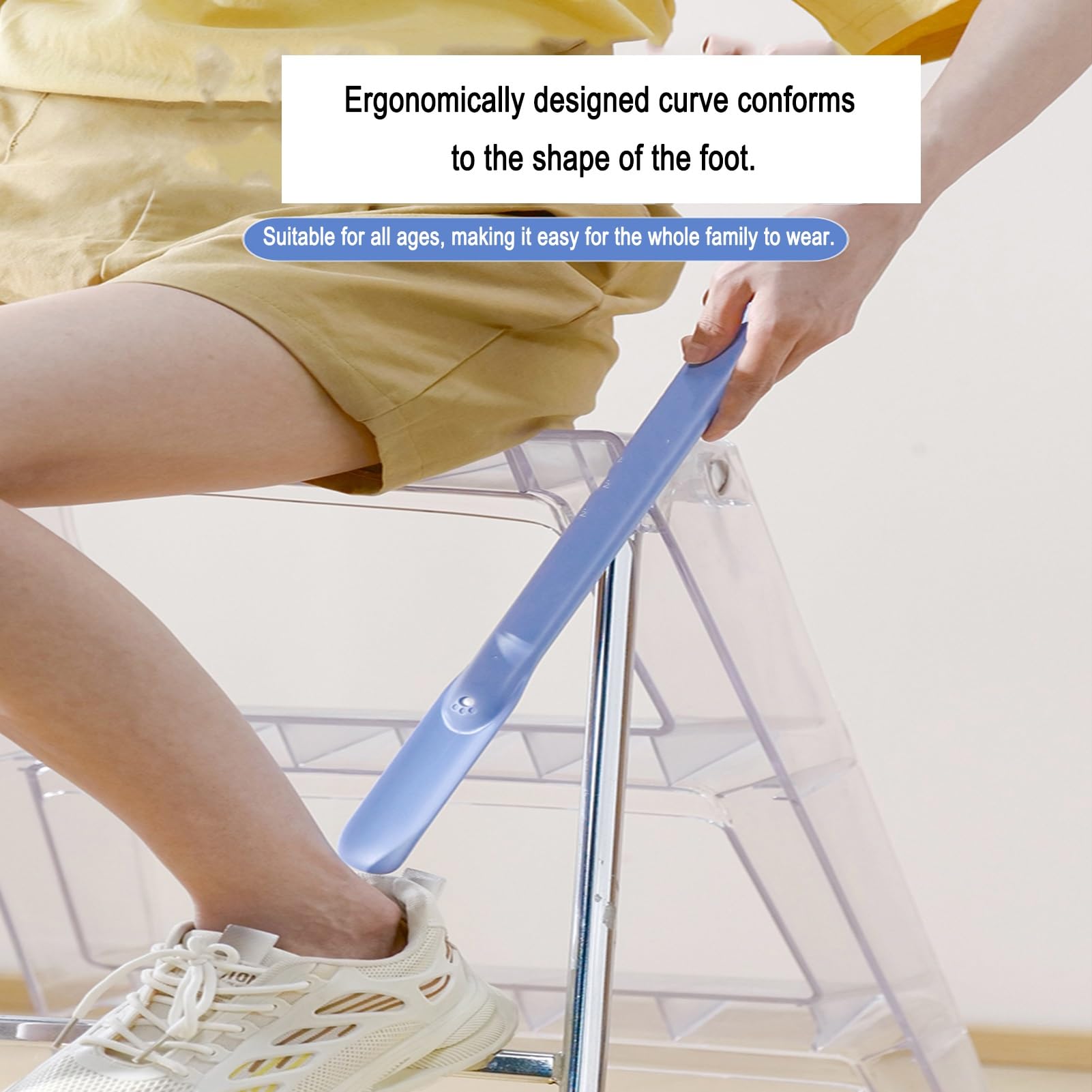 Calzascarpe Estensibile, Bastoncino in plastica per Scarpe, con Foro per appenderlo e Doppia Scala di misurazione, Adatto a Tutti i Tipi di Persone