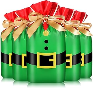 Christmas Drawstring Favor Bags Christmas Plastic Treat Candy Bag Xmas Goodies Gift Bags for Kids Birthday Snack Wrapping Christmas Party Favors Decor (50, Elves Suit)