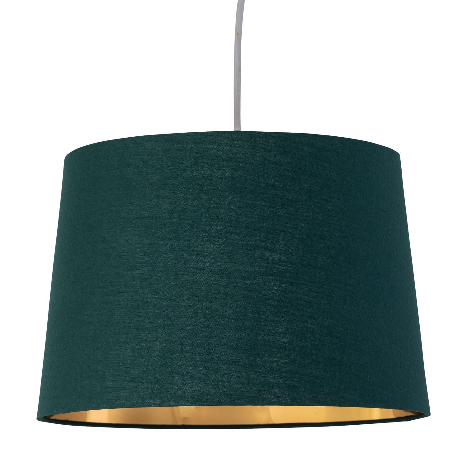 firstchoicelighting Dark Green Fabric with Gold Inner Easy Fit Light Shade/Lampshade for Ceiling Light or Table Lamps, 28cm Diameter