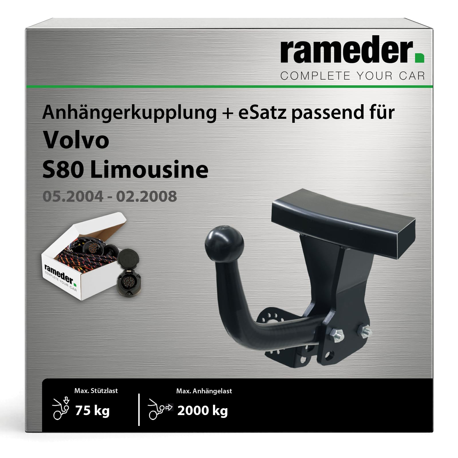 Anhängerkupplung starr Auto Hak passend für Volvo S80 Limousine I Typ 184 Baujahr: 2004-2008 inkl. 13 poligem spezifischen Summer Elektrosatz | rameder. Komplettsatz - AH-F20