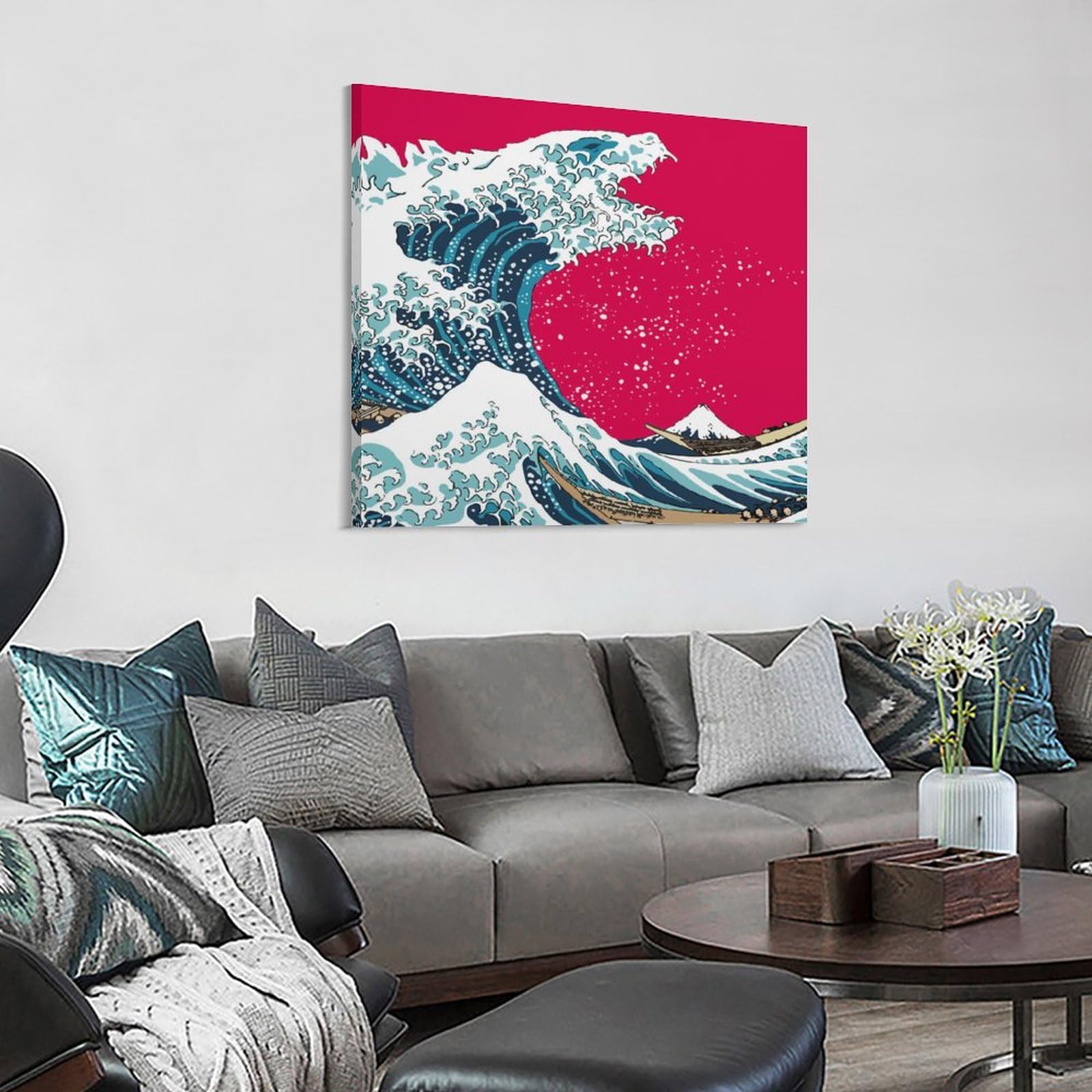 Amazon.co.jp: 壁アート 浮世絵 葛飾北斎 神奈川沖浪裏 波 木枠付き