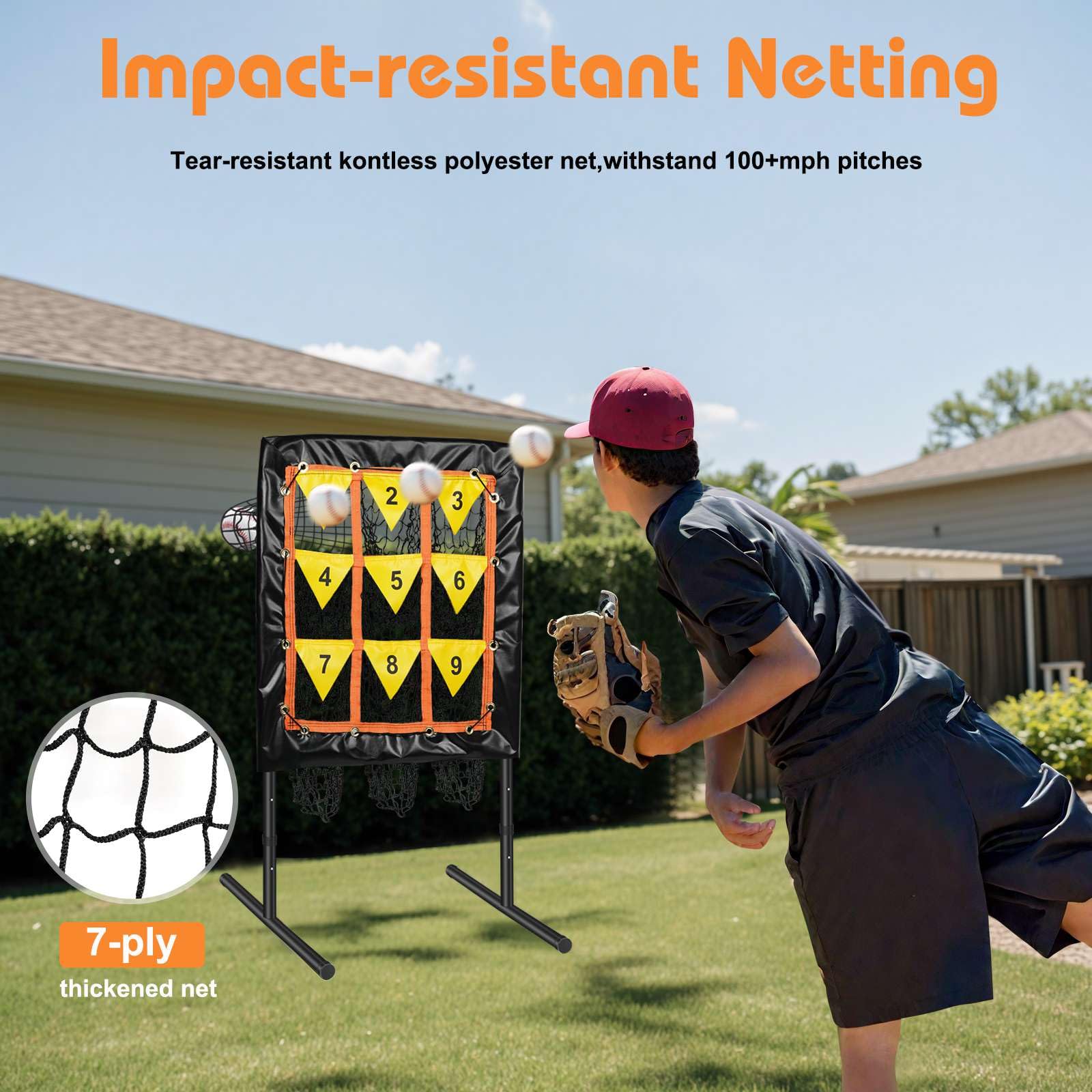 Pitching Net, 9-Loch-Baseballnetz mit Schlagzone, verstellbares Baseball-Softball-Pitching-Netz mit 9 Taschen Ziel, tragbares Pitcher-Übungsgerät für Outdoor Indoor