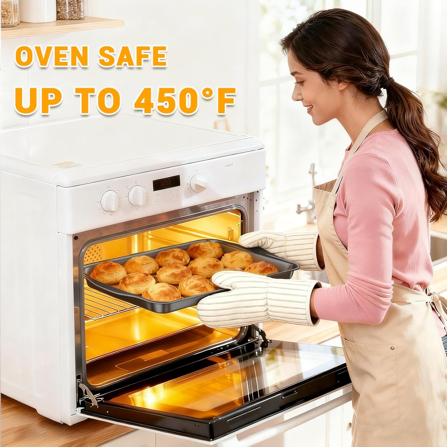 Baking Pan Set of 3 - Carbon Steel Baking Sheets with Cooling Racks, 13/15/17 Inch, Nonstick Cookie Sheets for Baking, Rust & Warp Resistant & Stackable, Nontoxic & Heavy Duty & Easy Clean - Image 5