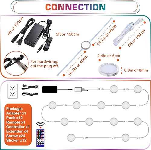 Miniatura 2 de RGBW - Luz LED para armario, estantería para estantería, iluminación de exhibición, multicolor cambiante y blanco verdadero, regulable remoto,