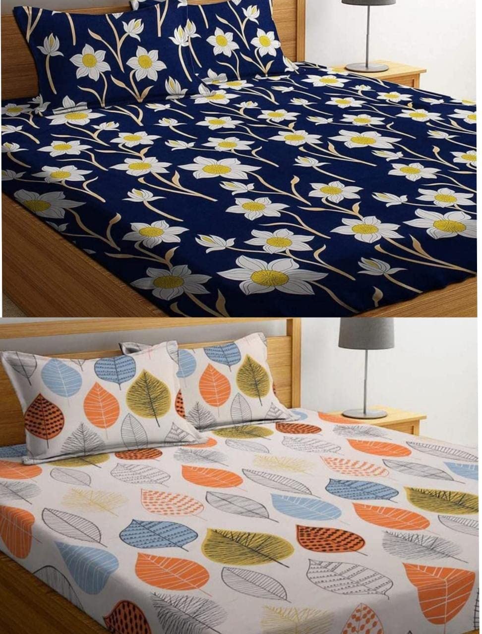 Soniasaa Prime Collection Combo Pack of 2 Double Bedsheet with 4 Pillow