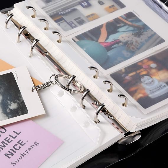 A6 Zipper Binder Punched Pockets,20 PCS PVC Plastic Budget Binder Pockets 6 Holes Ring Binders Document Organizer Bill Folder Money Cash Envelope Punch Wallet Organiser for Home Office Stationery