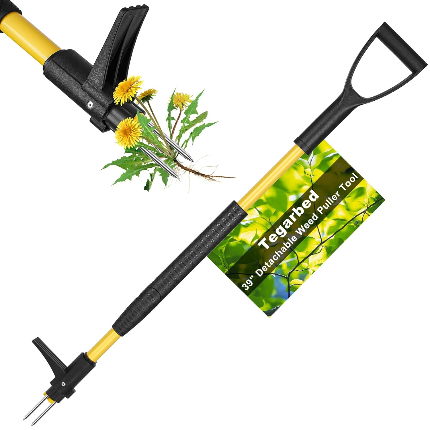 39" Stand Up Weed Puller Tool - Heavy Duty Detachable 3-Claw Weeder with Ergonomic Long D-Handle | Tools for Effortless Garden Weed Removal (Dandelions, Thistles & More)