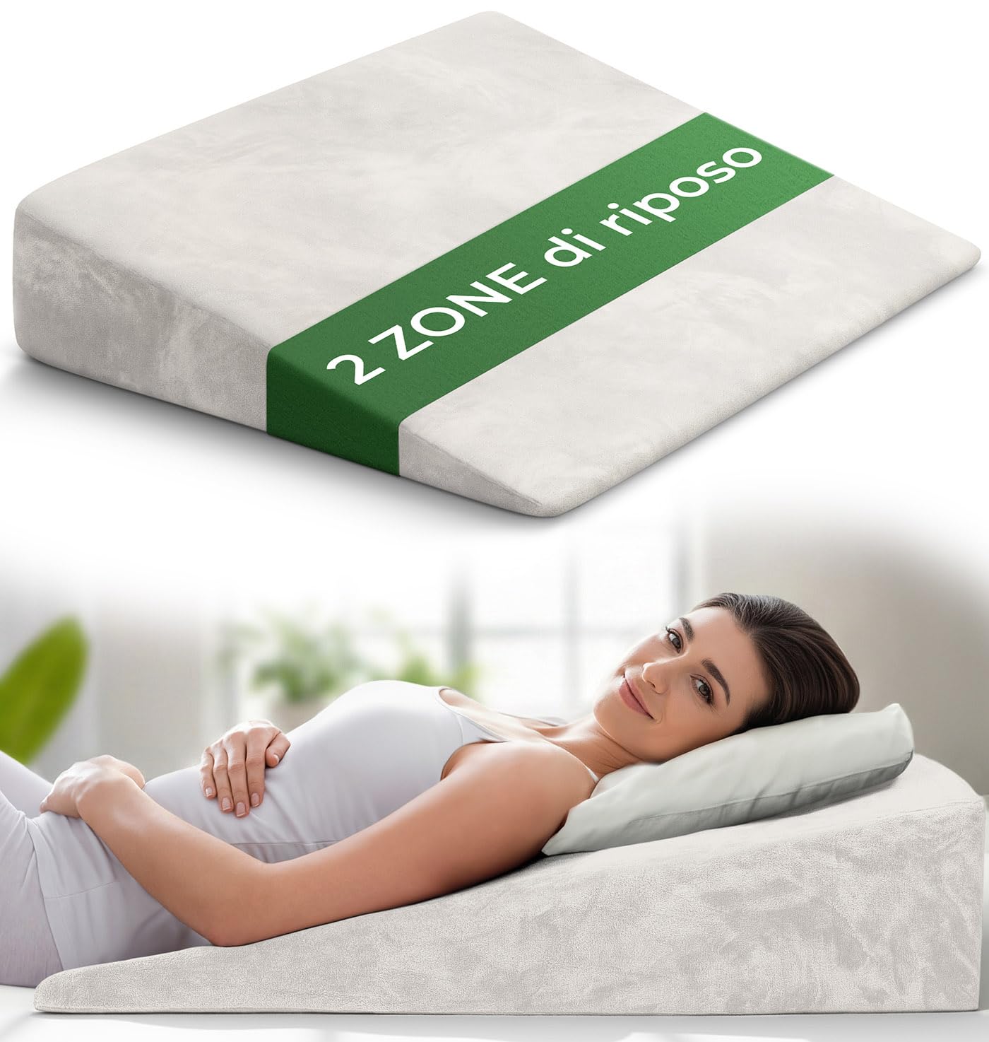 WELL B4 Cuscino antireflusso adulto da Lettura con Memory Foam [con 2 zone di distensione] sollevatore ergonomico, a cuneo per letto, divano per gambe e Schiena, cuscino reflusso gastroesofageo