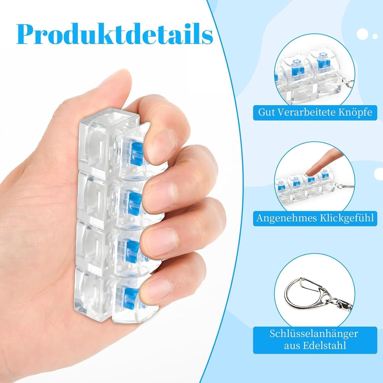 Mini 4-in-1 Keyboard Fidget Toy Keychain Portable Finger Press Buttons, Anxiety Stress Relief Decompression Gadget for Adults 2pc