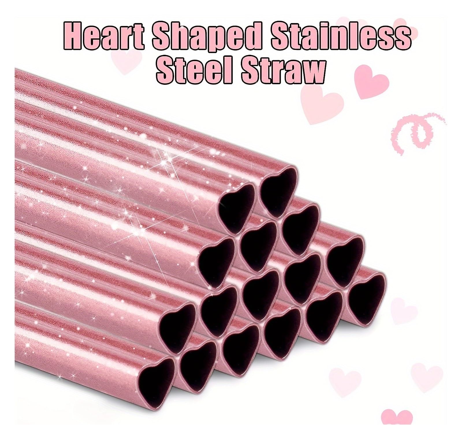 Strohhalme 304 Edelstahl-Strohhalm, rosa, herzförmiges Metall-Strohhalm-Set mit Strohhalmbürste Für Smoothie(8pcs)