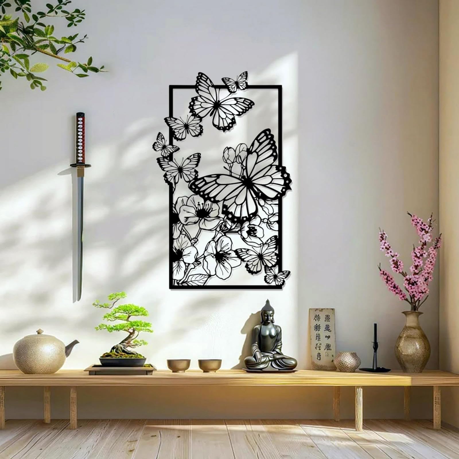 蝶と花の絵画 【グロス】 ? 金属製フレーム付き