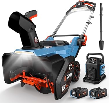 SENIX 60V 21" Cordless Snow Blower, 16000mAh Batteries & Dual Port Charger