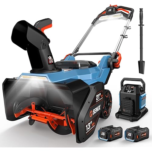 SENIX 60V 21" Auger-propelled Cordless Snow Blower, Steel Auger, 3500W Brushless Motor, Heated Handle,13" Depth, 45FT Throw Distance, LED Lights, 16000mAh Batteries & Dual Port Charger,1200lbs/min