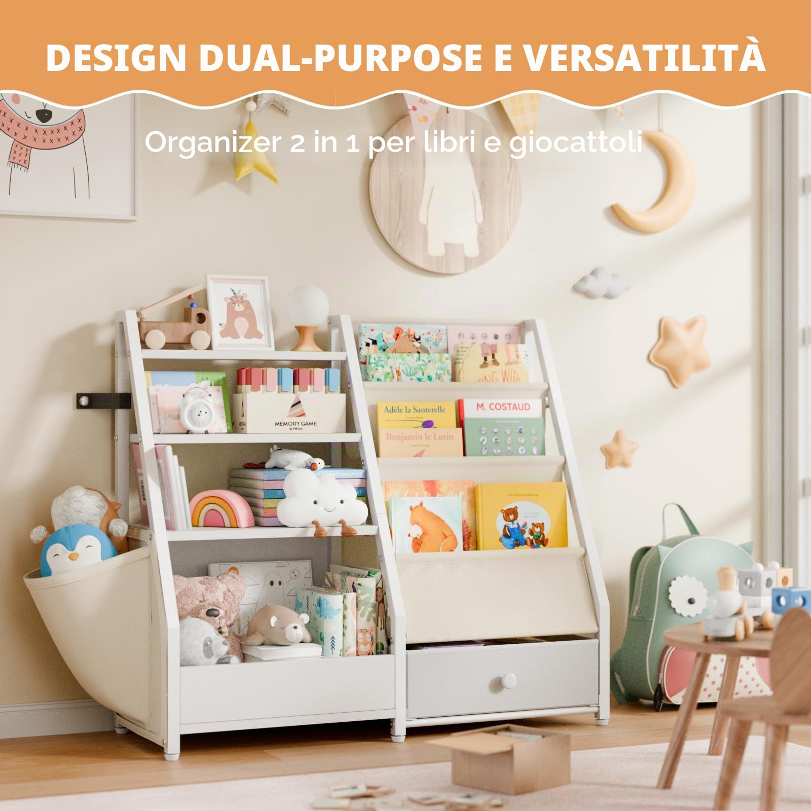 HAVLOTII Libreria Montessori per Bambini, Porta Libri e Organizer di Giocattoli per Cameretta, Bianco