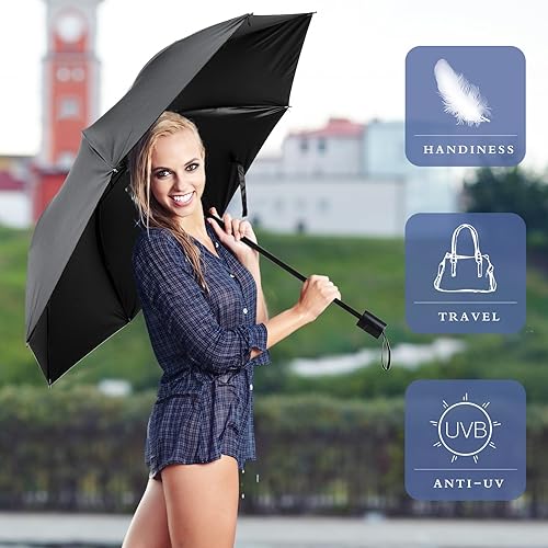 Miniatura 4 de Silkfly Paraguas de viaje a prueba de viento, paraguas plegable grande a granel portátil para lluvia, paraguas compacto para viento, lluvia, sol,