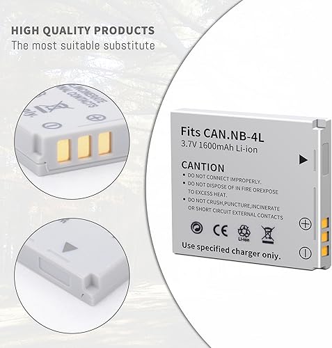 Miniatura 4 de Paquete de 2 baterías NB-4L NB4L con cargador rápido dual compatible con Canon PowerShot ELPH 100 HS 300 HS 330 HS 310 HS SD1000 SD1100 es SD1400 es