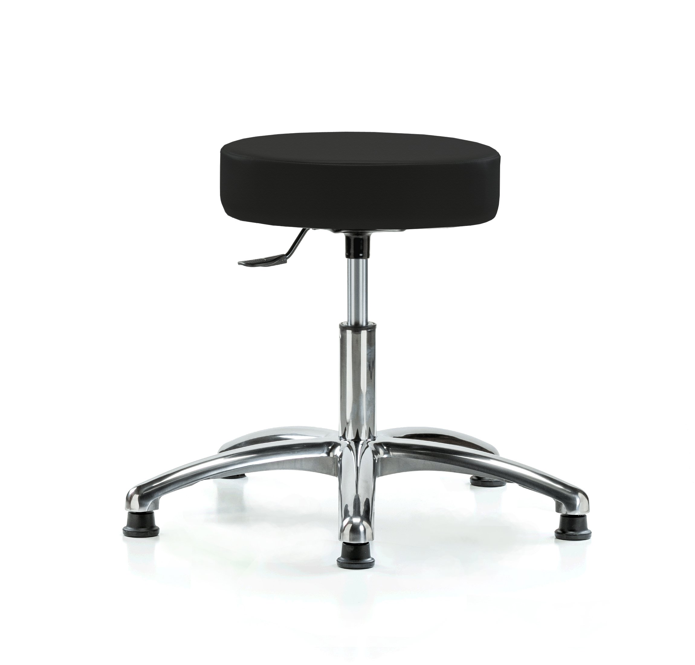 Perch Chrome Rolling Single Lever Height Adjustable Swivel Stool, Stationary Caps, Desk Height, Black Fabric