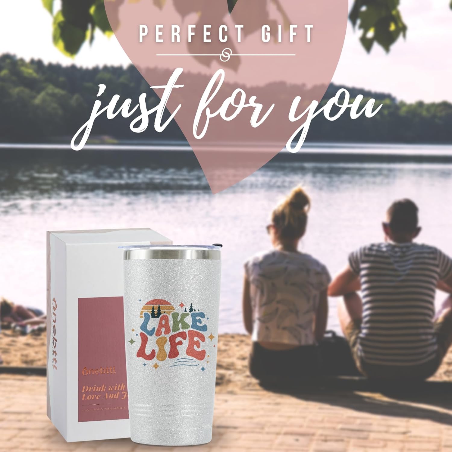 Onebttl Lake House Gifts, Lake Life Gifts for Women/Men, 20oz Insulated Tumbler, Perfect for Boat Owner/Lake Lovers - Lake Life (Giltter Silver) - Image 3